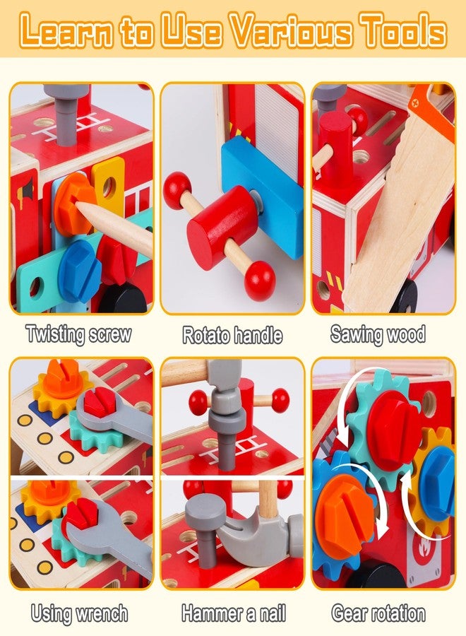 ALLABC Toddler Tool Kit - 33 PCS Montessori Toddlers Tool Box, Kids Pretend Play Tools Set Age 2-4, STEM Educational Toys for Age 3, Wooden Construction Toy, Boys Birthday Gift 2,3,4,5 Year Old (Fire Engine) - Image 3